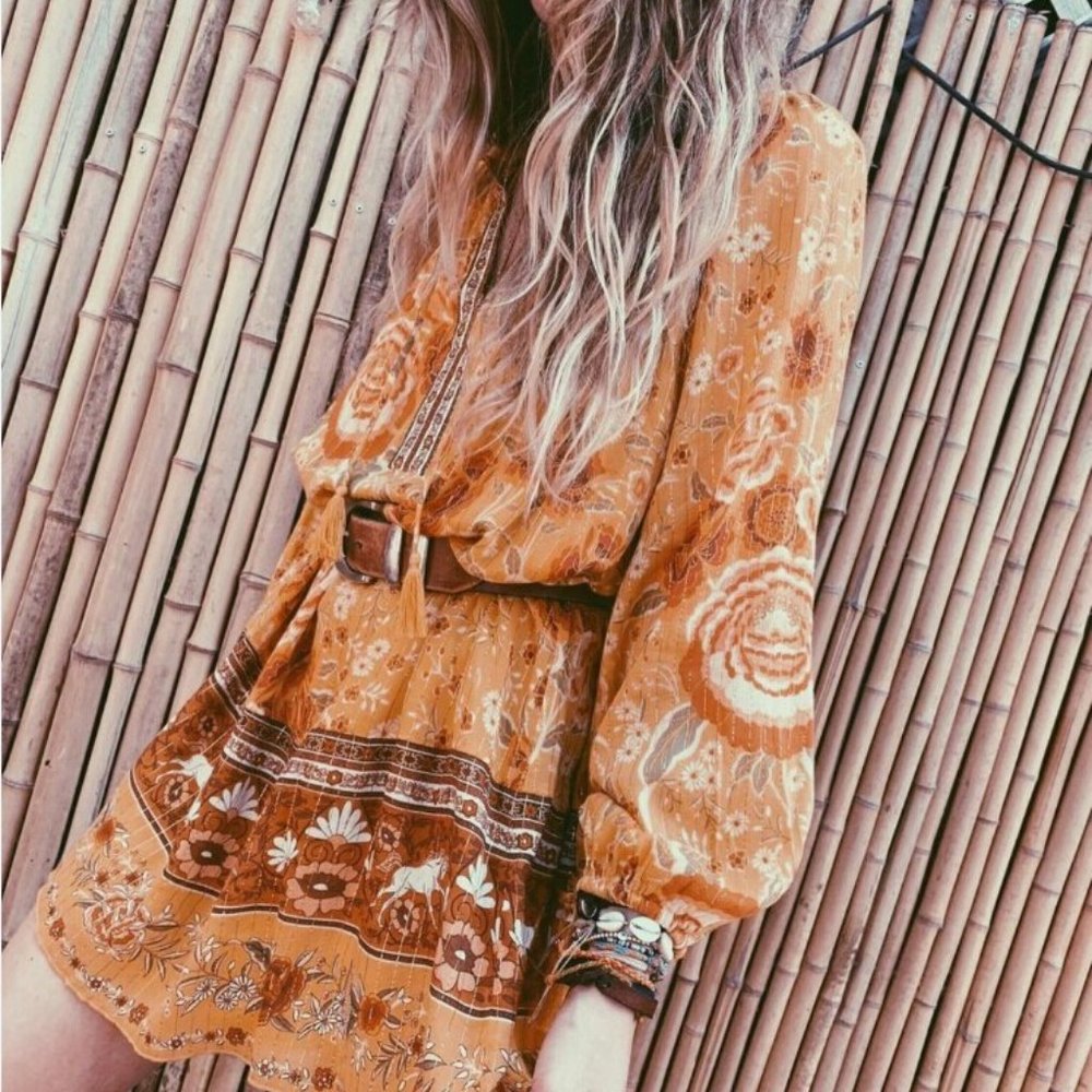 New Boho Long Sleeve Tunic Cotton Tunic Dress